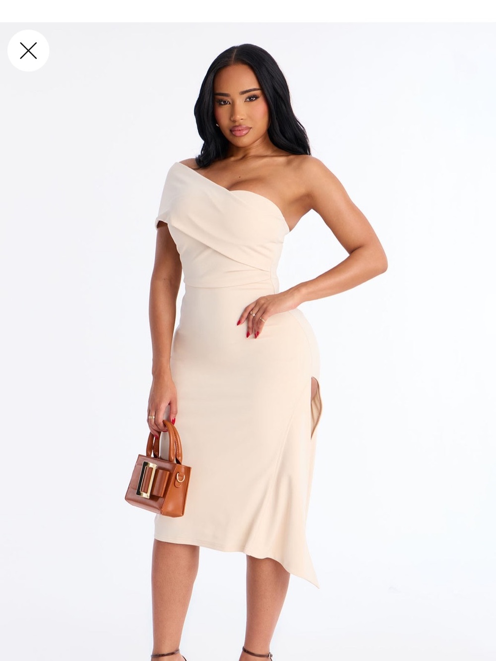 Asymmetrical One-Shoulder Cream Midi dress